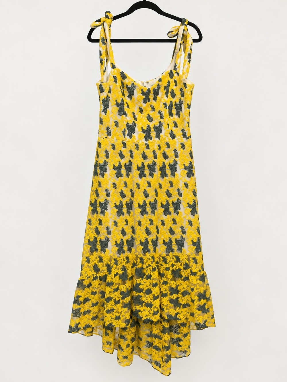 Dress the Population Yellow Floral High-Low Tie-Shoulder Midi Dress